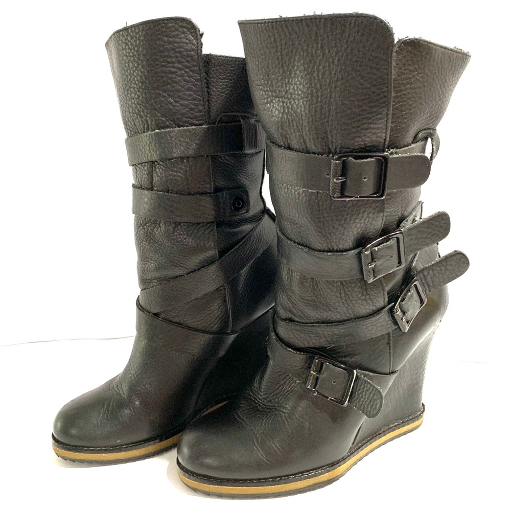 Sam Edelman Teresa Black Leather Faux Fur Strap